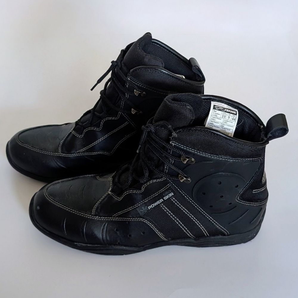 Power Skin x Teknic Men's Black Leather Motorcycle Boots - Size 10